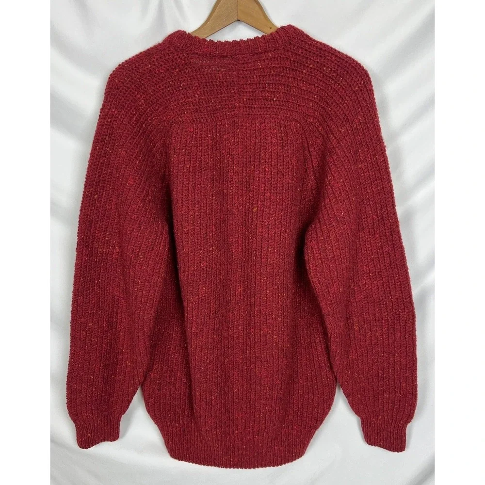 John Molloy Vintage Donegal Virgin Wool Sweater Men's XL Red Chunky Rib Knit EUC